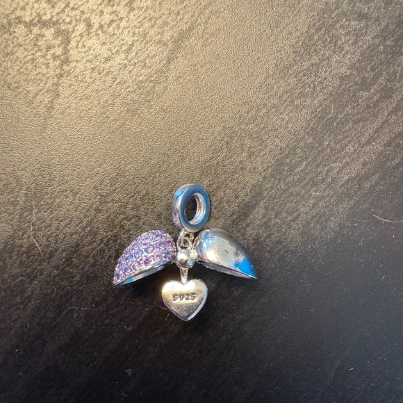 NINGAN "I Love You" Light Purple Love Heart Dangle Charm - Picture 2 of 3